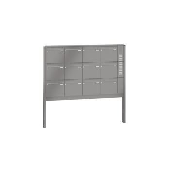 LEABOX 12er freistehende Briefkastenanlage mit Sprechfeld in RAL 9007 (einbetonieren) - LEA3