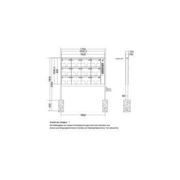 LEABOX 12er freistehende Briefkastenanlage mit Sprechfeld in RAL 9007 (einbetonieren) - LEA3