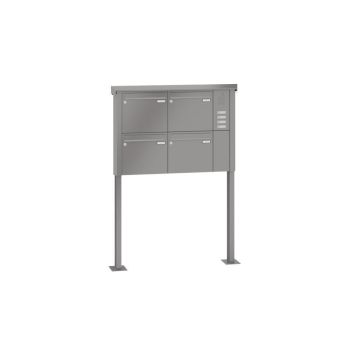 Leabox freestanding mailbox system with speech field in RAL 6005 moss green 4 base plates