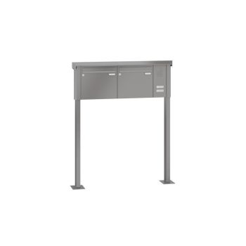 Leabox freestanding mailbox system with speech field in RAL 8017 chocolate brown 2 base plates