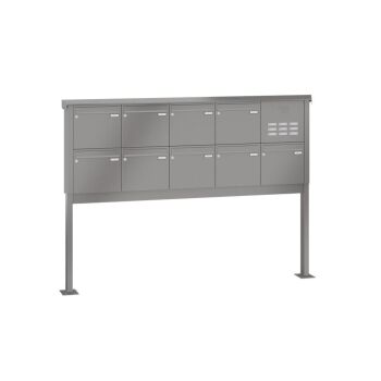 Leabox freestanding mailbox system with speech field in RAL 9007 grey aluminium 9 base plates