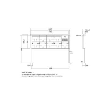 Leabox freestanding mailbox system with speech field in RAL 9007 grey aluminium 9 base plates
