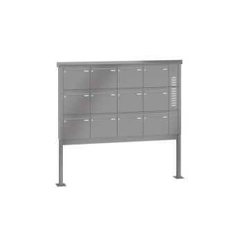 Leabox freestanding mailbox system with speech field in RAL 9007 grey aluminium 12 base plates