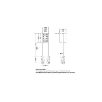 LEABOX 5er freistehende waagerechte Briefkastenanlage in DB703 Dupont/Axalta (einbetonieren) - LEA3