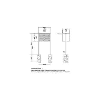 LEABOX 8er freistehende waagerechte Briefkastenanlage in DB703 Dupont/Axalta (einbetonieren) - LEA3