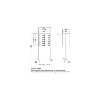 LEABOX 12er freistehende waagerechte Briefkastenanlage in DB703 Dupont/Axalta (Fußplatten) - LEA3