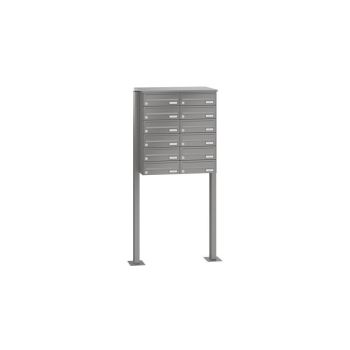 Leabox free-standing horizontal mailbox system in RAL 6005 moss green 12 base plates