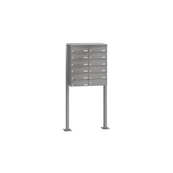 Leabox free-standing horizontal mailbox system in RAL 9006 white aluminium 11 base plates