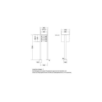 LEABOX 3er freistehende waagerechte Briefkastenanlage in RAL 9010 (Fußplatten) - LEA3