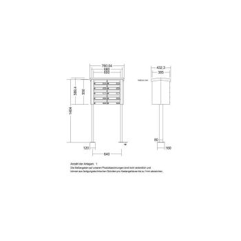 LEABOX 10er freistehende waagerechte Briefkastenanlage in DB703 Dupont/Axalta (Fußplatten) - LEA20