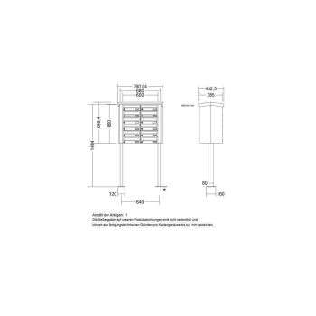 LEABOX 12er freistehende waagerechte Briefkastenanlage in DB703 Dupont/Axalta (Fußplatten) - LEA20