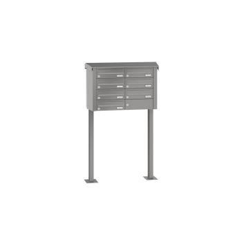 Leabox free-standing horizontal mailbox system in RAL 6005 moss green 7 base plates
