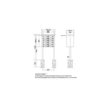 Leabox free-standing horizontal mailbox system in RAL 9007 grey aluminium 12 embedding in concrete