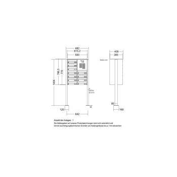 LEABOX 11er freistehende waagerechte Briefkastenanlage mit Sprechfeld in DB703 Dupont/Axalta (Fußplatten) - LEA3