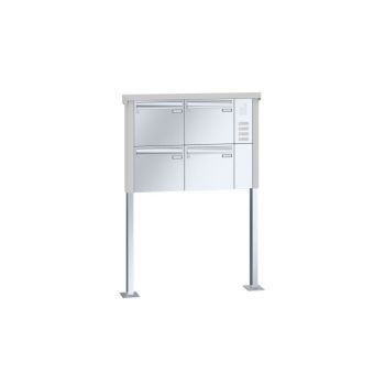 Leabox freestanding mailbox system with speech field in stainless steel 4 base plates