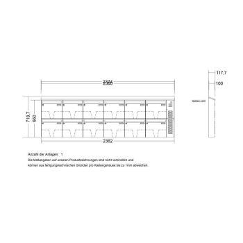 LEABOX 12er Aufputzbriefkasten mit Sprechfeld in DB703 Dupont/Axalta - LEA20