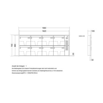 LEABOX 8er Unterputzbriefkasten mit Sprechfeld in DB703 Dupont/Axalta