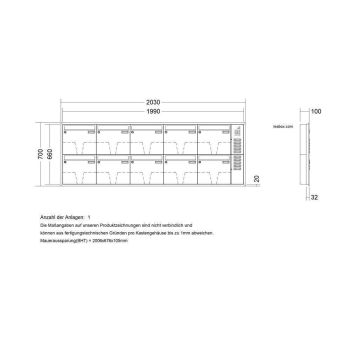LEABOX 10er Unterputzbriefkasten mit Sprechfeld in DB703 Dupont/Axalta