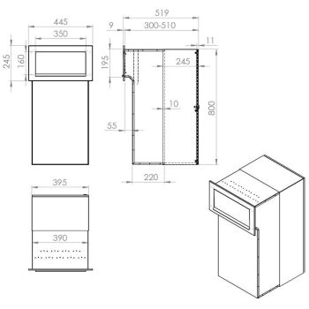 F-05 XXL stainless steel through-wall parcel box (29,5-50,5 cm deep)
