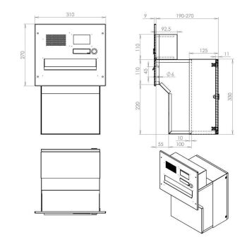 Edelstahl Kamera Durchwurf Briefkasten - T: 18-27 cm - F-046