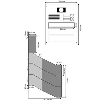 D-04 Cassetta postale 3 posti passante a muro in acciaio inox con campanelli e videocitofono (profondità: 35-50 cm)