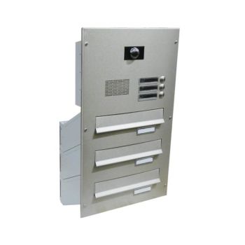 D-042 3-piece stainless steel through-the-wall letterbox system with bells, intercom, camera & system center