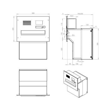 Edelstahl Kamera Mauerdurchwurf Briefkasten mit Systemzentrale - T: 18-27 cm - F-04