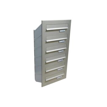 6er Edelstahl Durchwurfbriefkastenanlage - Tiefe 23-38 cm - D-041