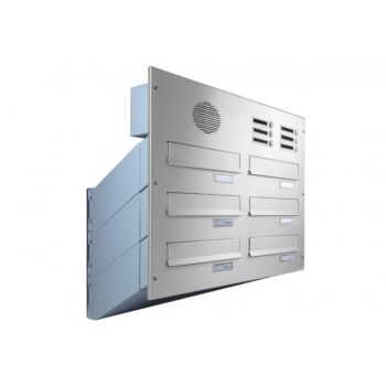 6er Edelstahl Mauerdurchwurf Briefkastenanlage mit Sprechsieb - T: 23-38 cm - D-041